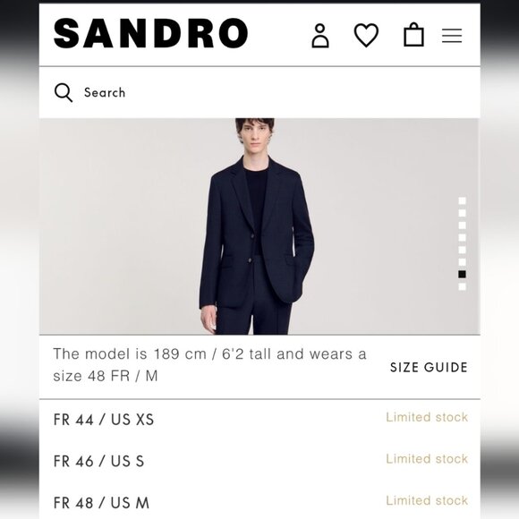 SANDRO Paris Wool Men's Blazer Jacket Sz S Black Single Breast Designer - Picture 10 of 10